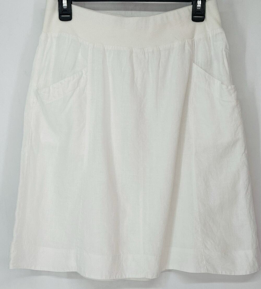 Eileen Fisher Organic Linen Skirt XS Tall White Pull On A Line Pocket S160LA